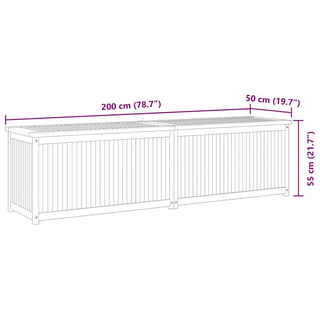 Μπαούλο Κήπου 200 x 50 x 55 εκ. από Μασίφ Ξύλο Teak