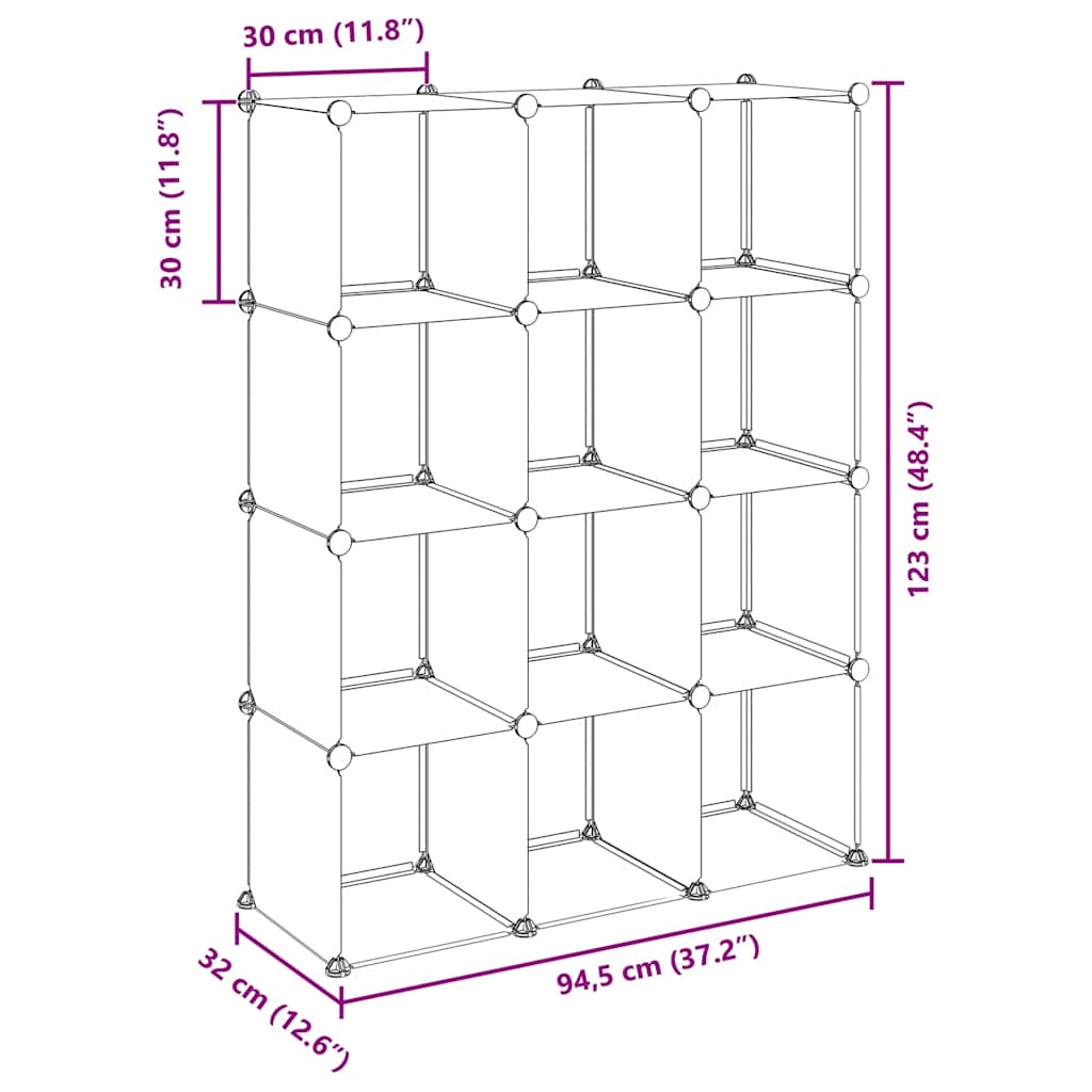 Κύβοι Αποθήκευσης & Οργάνωσης 12 τεμ. Μαύροι από Πολυπροπυλένιο