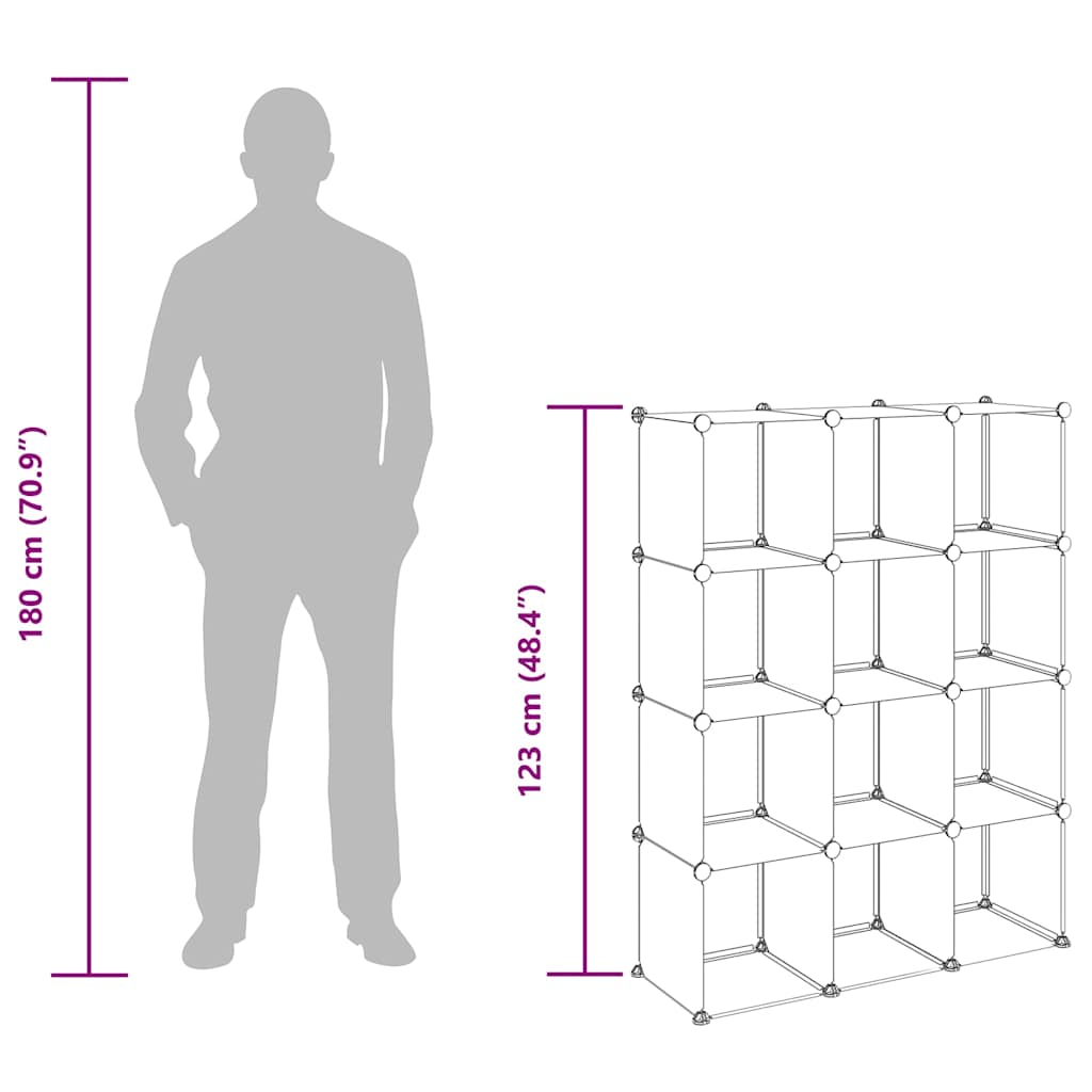 Κύβοι Αποθήκευσης & Οργάνωσης 12 τεμ. Μαύροι από Πολυπροπυλένιο