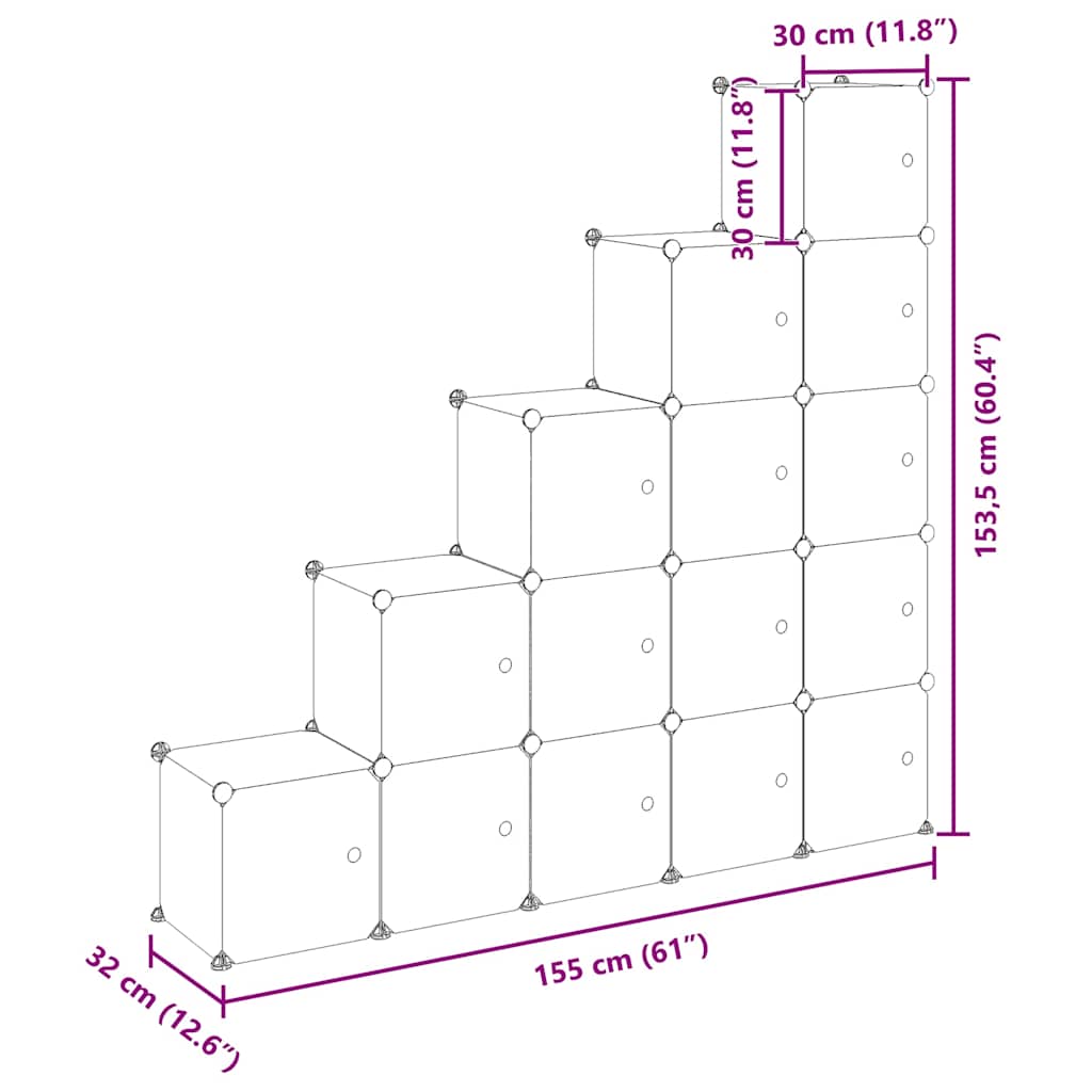 Οργανωτής Αποθήκευσης σε Κύβους με 15 Κύβους και Πορτάκια από Διαφανές PP - Pakobazaar