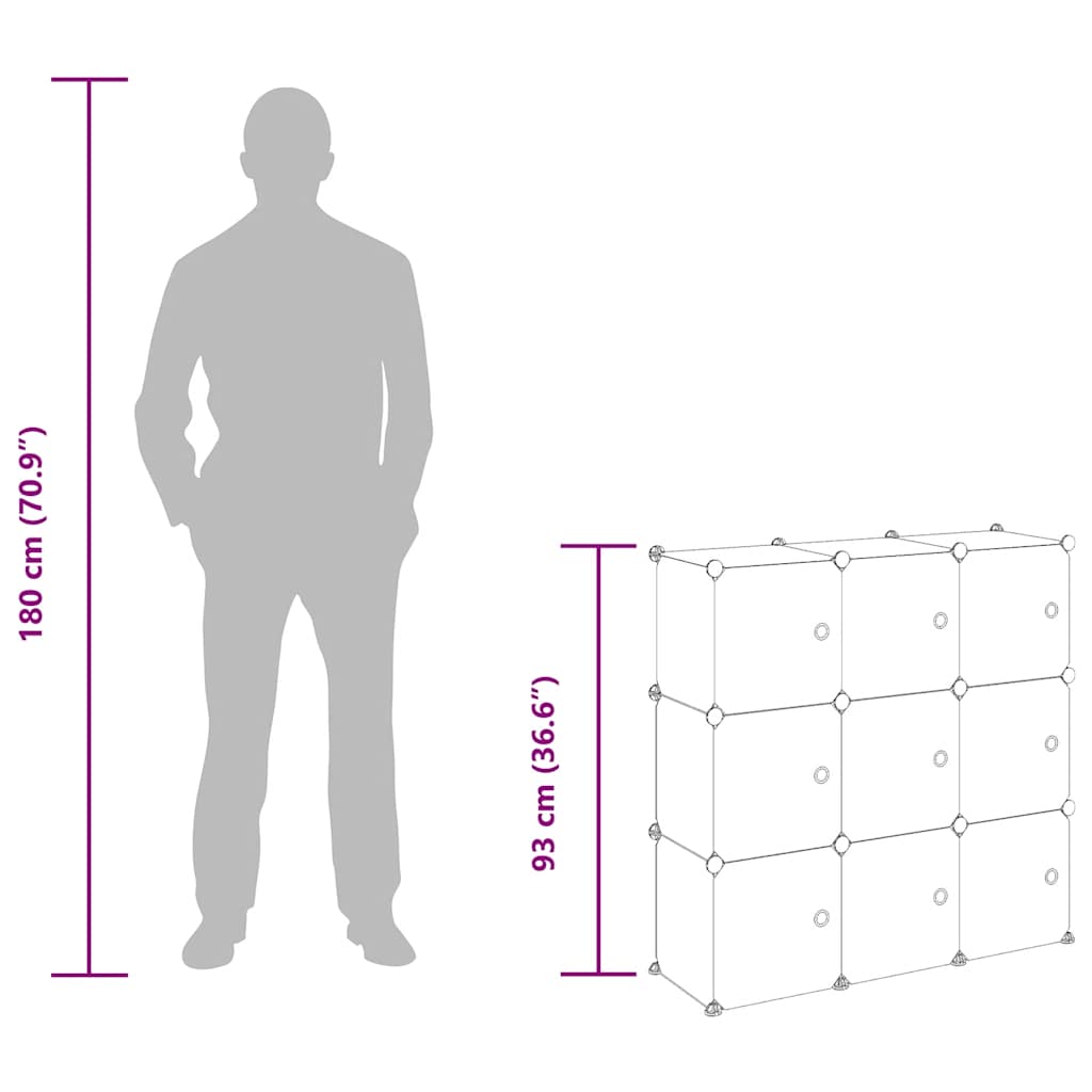 Οργανωτής Αποθήκευσης σε Κύβους με 9 Κύβους και Πορτάκια από Διαφανές PP