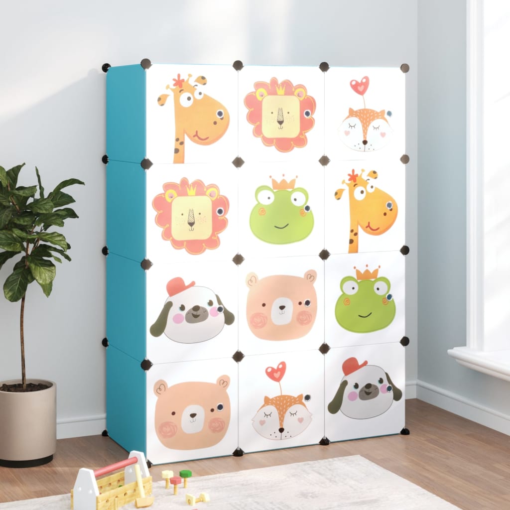 Ντουλάπι Αποθήκευσης Παιδικό με 12 Κύβους Μπλε από Πολυπ/λένιο