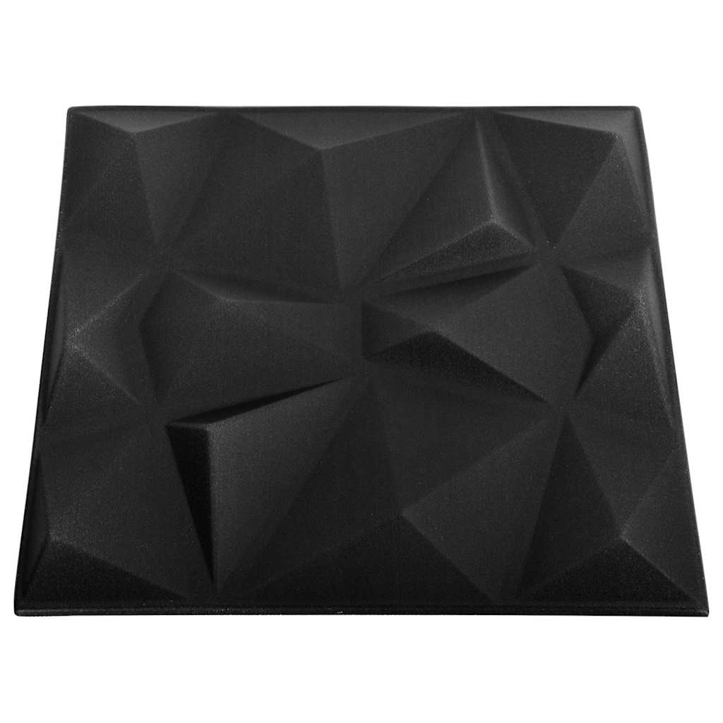 Πάνελ Τοίχου 3D 12 τεμ. Μαύρο Διαμαντιού 50 x 50 εκ. 3 μ²