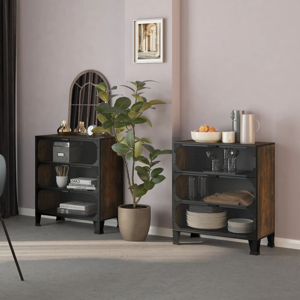 Ντουλάπια Αποθήκευσης 2 τεμ Ρουστίκ Καφέ 72x36x82εκ Μέταλλο/MDF - PAKOBAZAAR