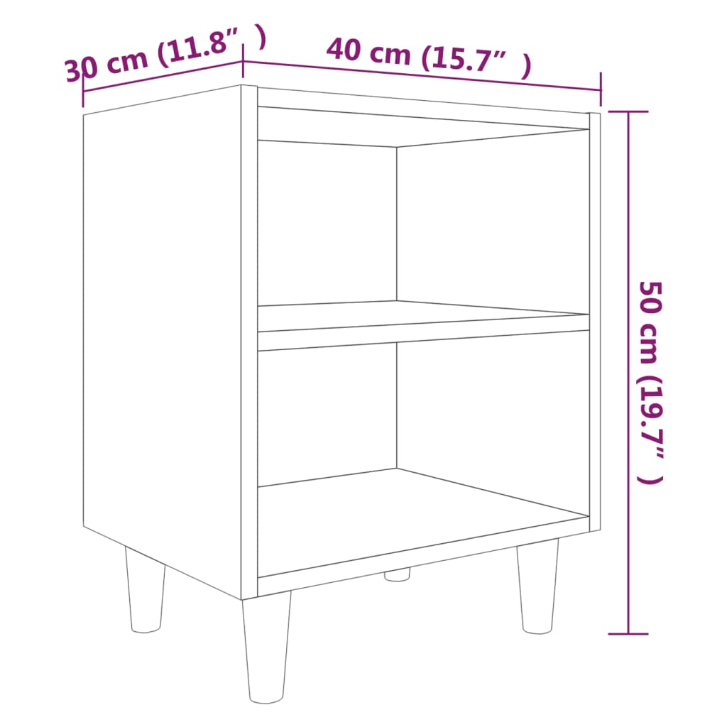 Κομοδίνο Καφέ Δρυς 40 x 30 x 50 εκ. με Μασίφ Ξύλινα Πόδια - Pakobazaar