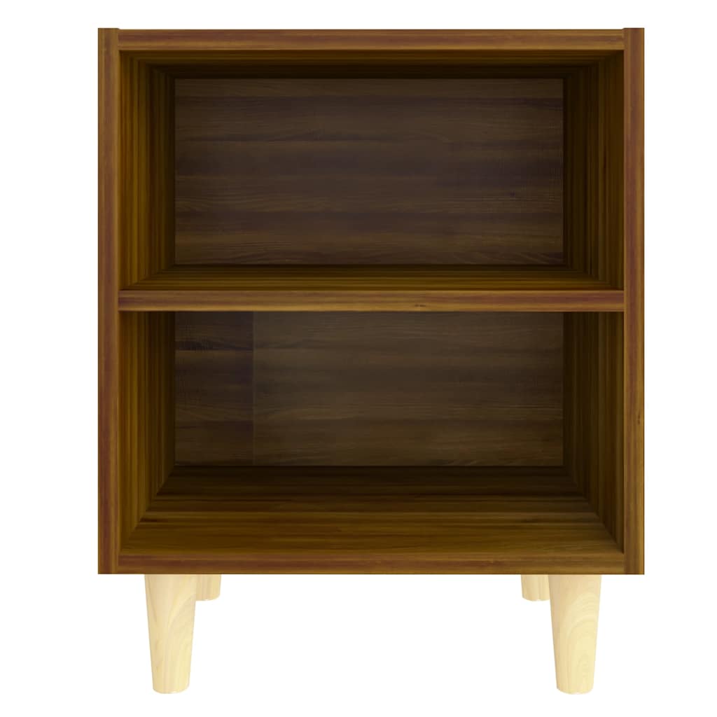 Κομοδίνα 2 τεμ. Καφέ Δρυς 40x30x50εκ. & Μασίφ Ξύλινα Πόδια