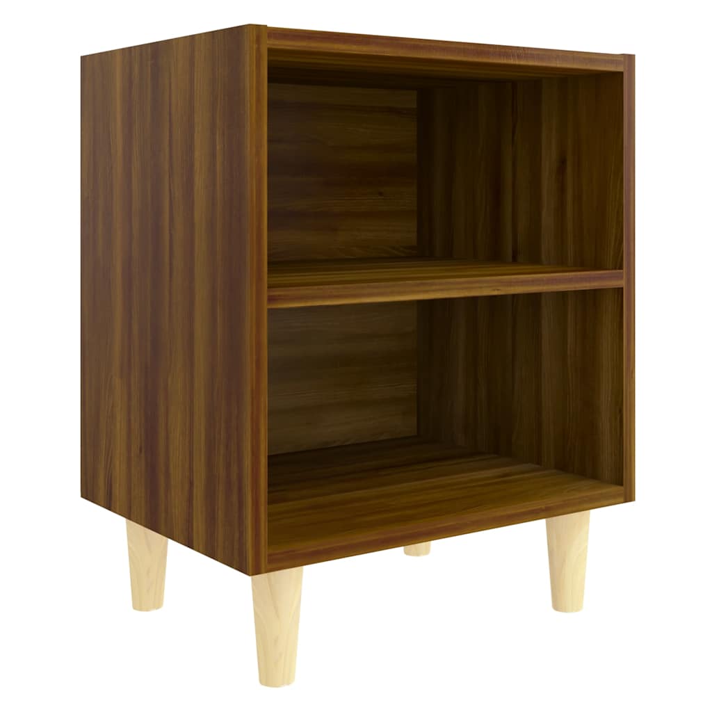 Κομοδίνα 2 τεμ. Καφέ Δρυς 40x30x50εκ. & Μασίφ Ξύλινα Πόδια