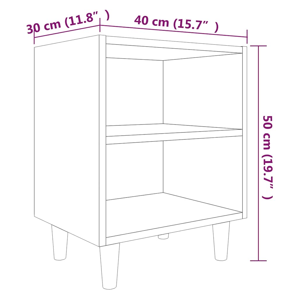 Κομοδίνα 2 τεμ. Καφέ Δρυς 40x30x50εκ. & Μασίφ Ξύλινα Πόδια