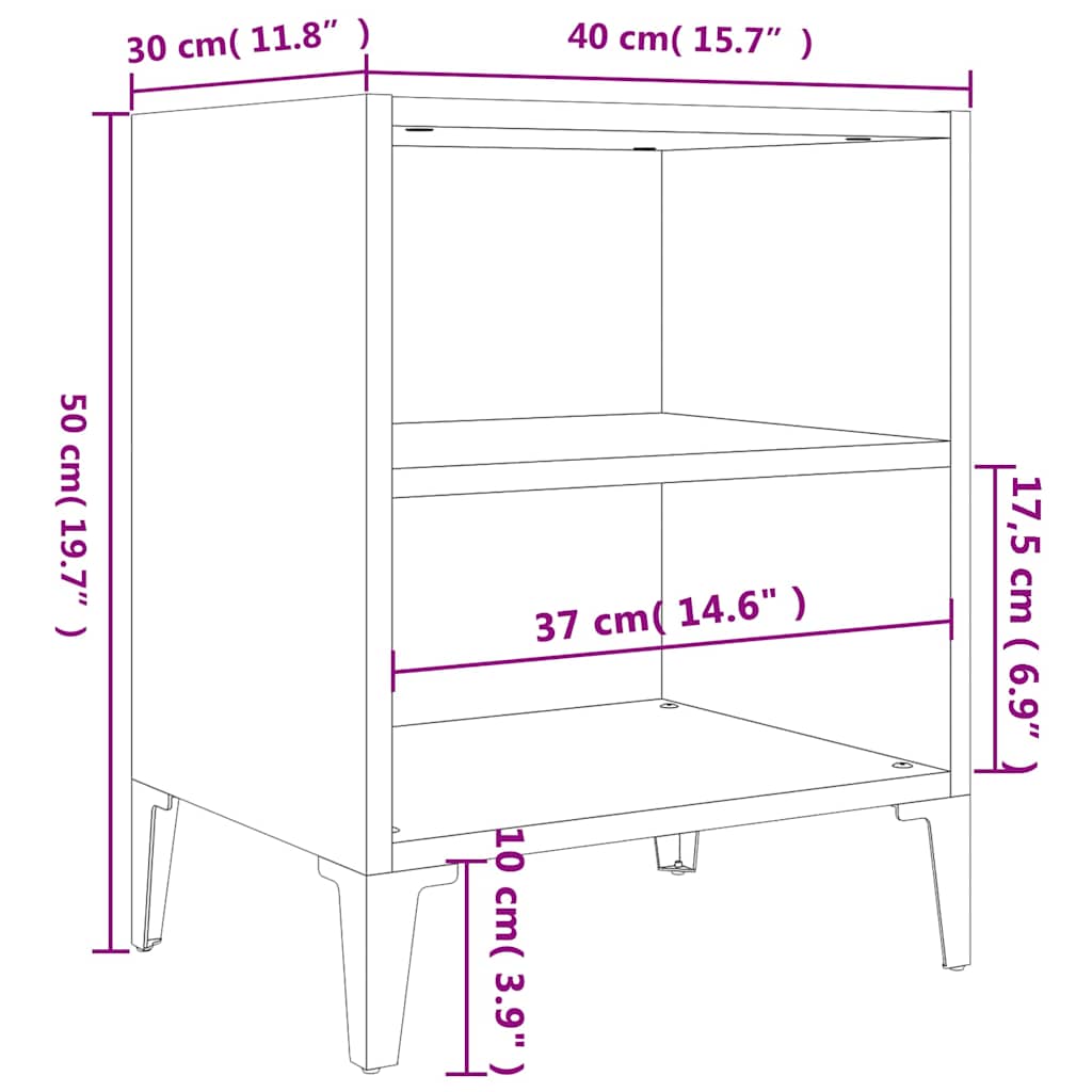 Κομοδίνο Καφέ Δρυς 40 x 30 x 50 εκ. με Μεταλλικά Πόδια