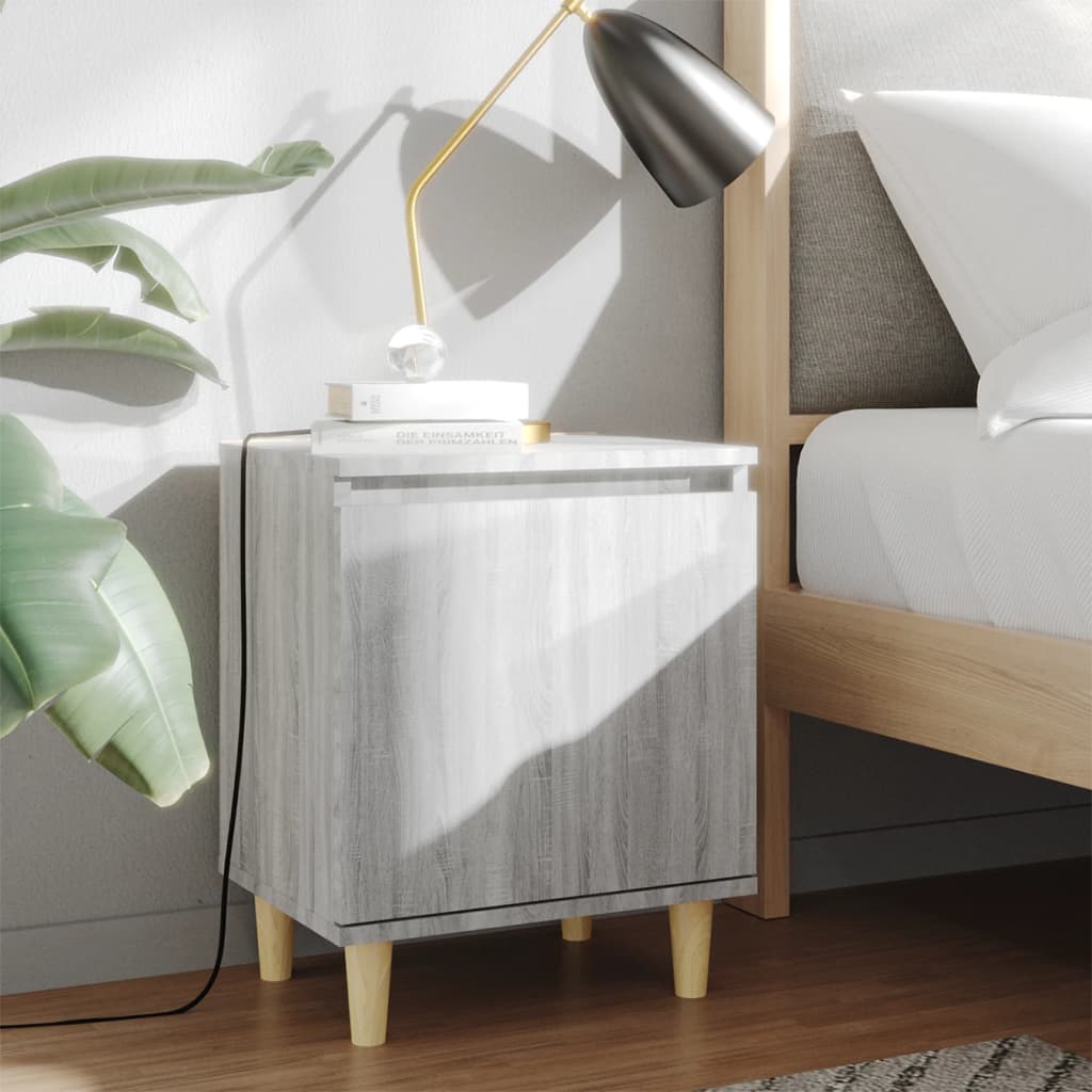Κομοδίνο Γκρι Sonoma 40 x 30 x 50 εκ. με Μασίφ Ξύλινα Πόδια - Pakobazaar