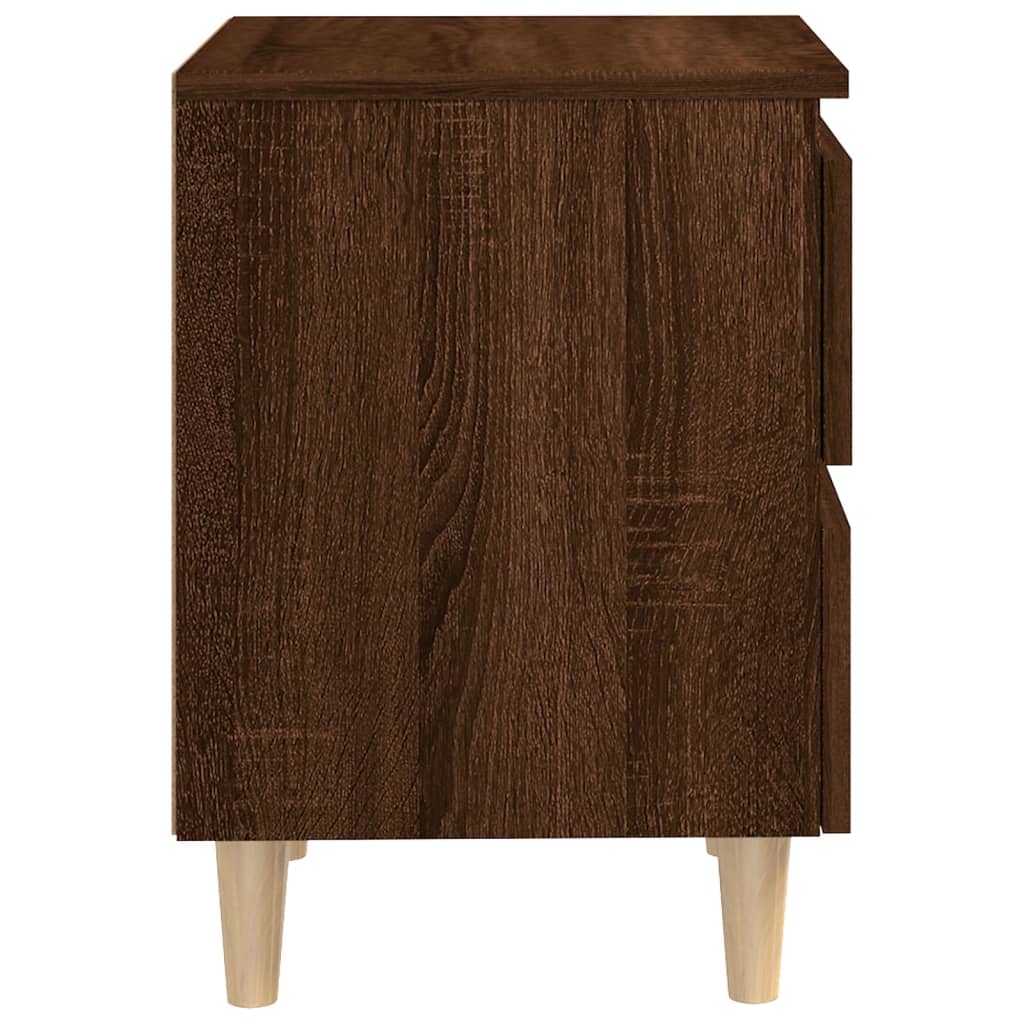 Κομοδίνα 2 τεμ. Καφέ Δρυς 40x35x50 εκ. Μασίφ Ξύλινα Πόδια