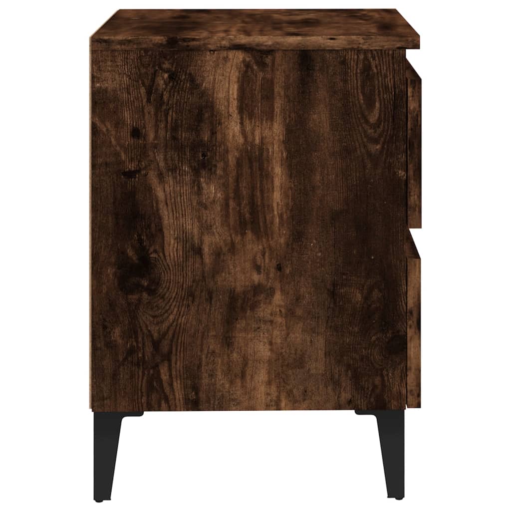 Κομοδίνα 2 τεμ. Καπνιστή Δρυς 40x35x50εκ. με Μεταλλικά Πόδια - Pakobazaar