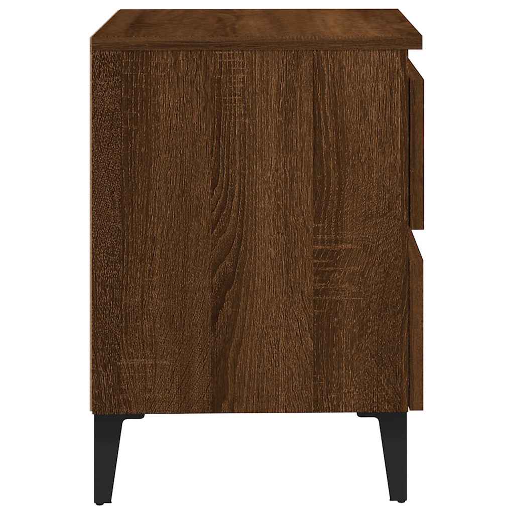 Κομοδίνα 2 τεμ. Καφέ Δρυς 40x35x50 εκ. με Μεταλλικά Πόδια