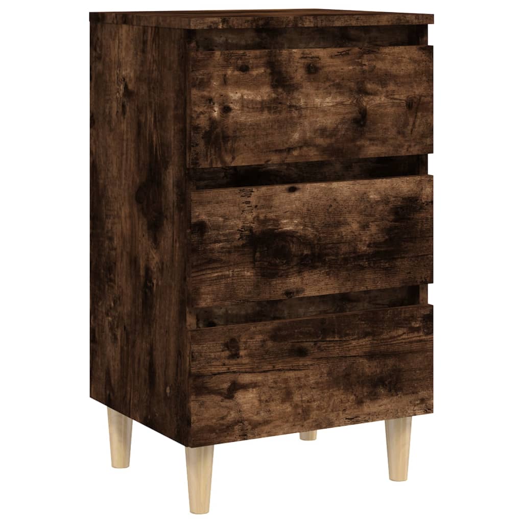 Κομοδίνο Καπνιστή Δρυς 40 x 35 x 69 εκ. με Μασίφ Ξύλινα Πόδια - Pakobazaar