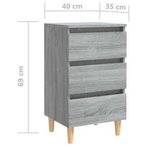 Κομοδίνα 2 τεμ. Γκρι Sonoma 40x35x69 εκ. με Μασίφ Ξύλινα Πόδια
