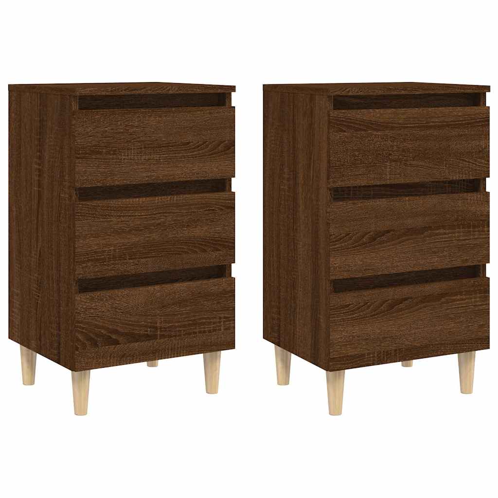 Κομοδίνα 2 τεμ. Καφέ Δρυς 40x35x69 εκ. Μασίφ Ξύλινα Πόδια