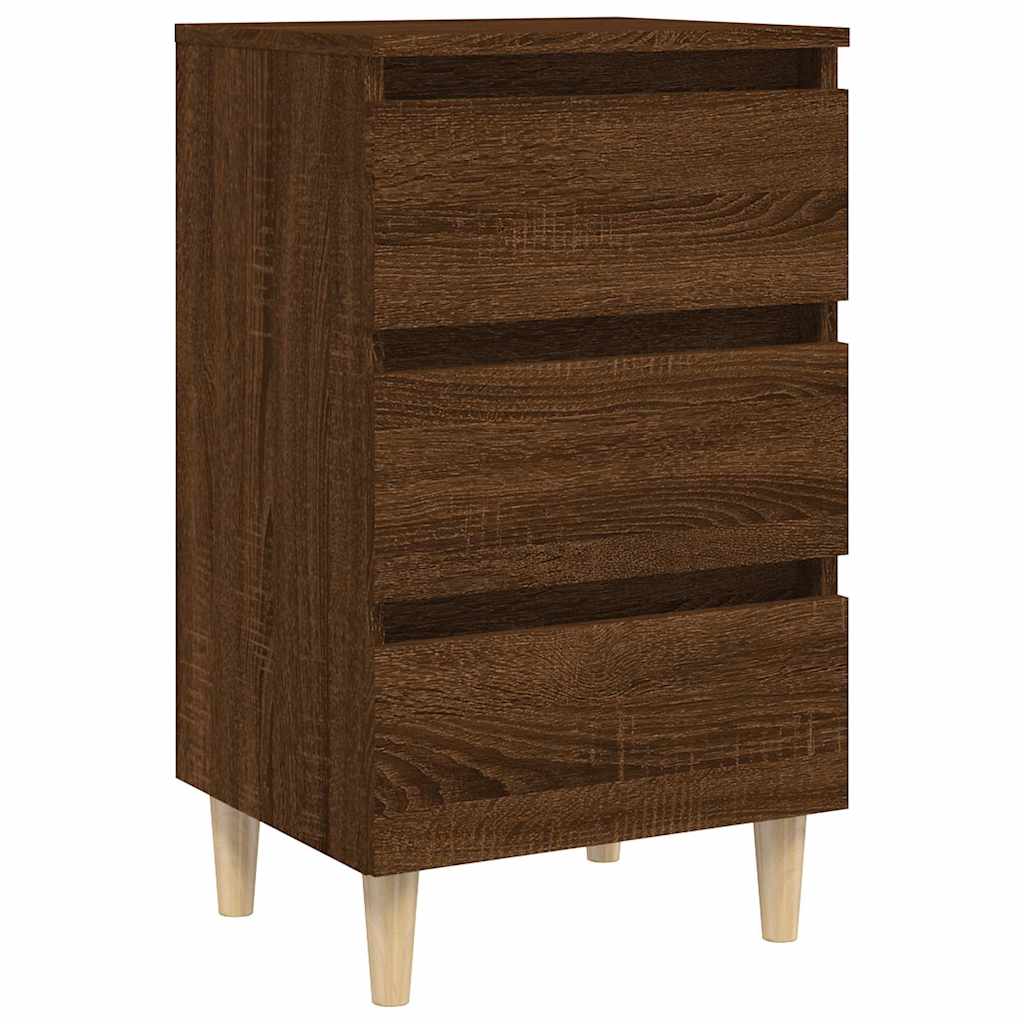 Κομοδίνα 2 τεμ. Καφέ Δρυς 40x35x69 εκ. Μασίφ Ξύλινα Πόδια