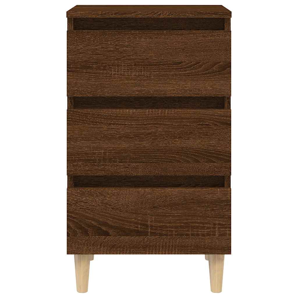 Κομοδίνα 2 τεμ. Καφέ Δρυς 40x35x69 εκ. Μασίφ Ξύλινα Πόδια