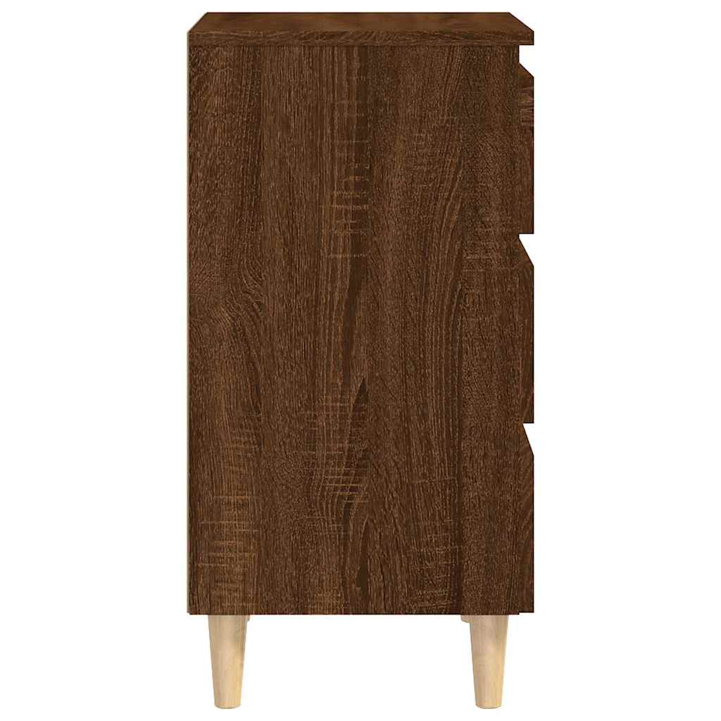 Κομοδίνα 2 τεμ. Καφέ Δρυς 40x35x69 εκ. Μασίφ Ξύλινα Πόδια