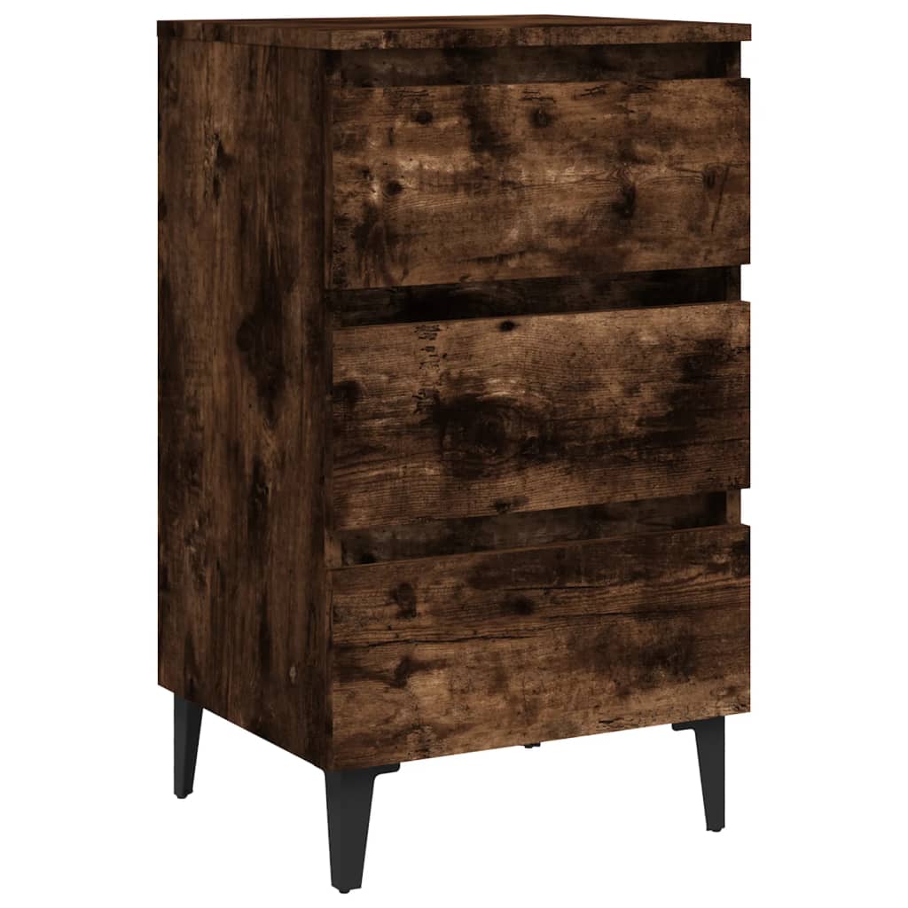 Κομοδίνα 2 τεμ. Καπνιστή Δρυς 40x35x69 εκ. με Μεταλλικά Πόδια