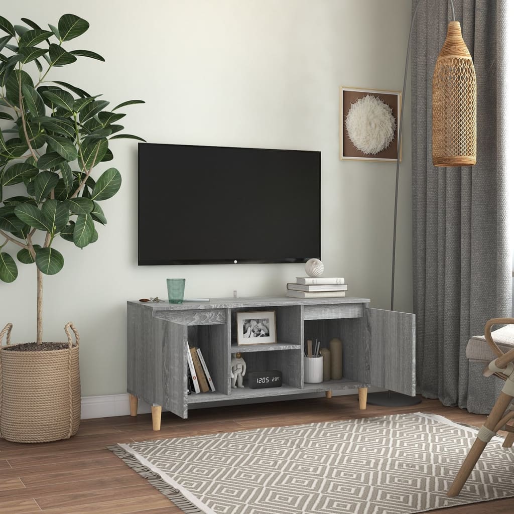 Έπιπλο Τηλεόρασης Γκρι Sonoma 103,5x35x50 εκ Μασίφ Ξύλινα Πόδια