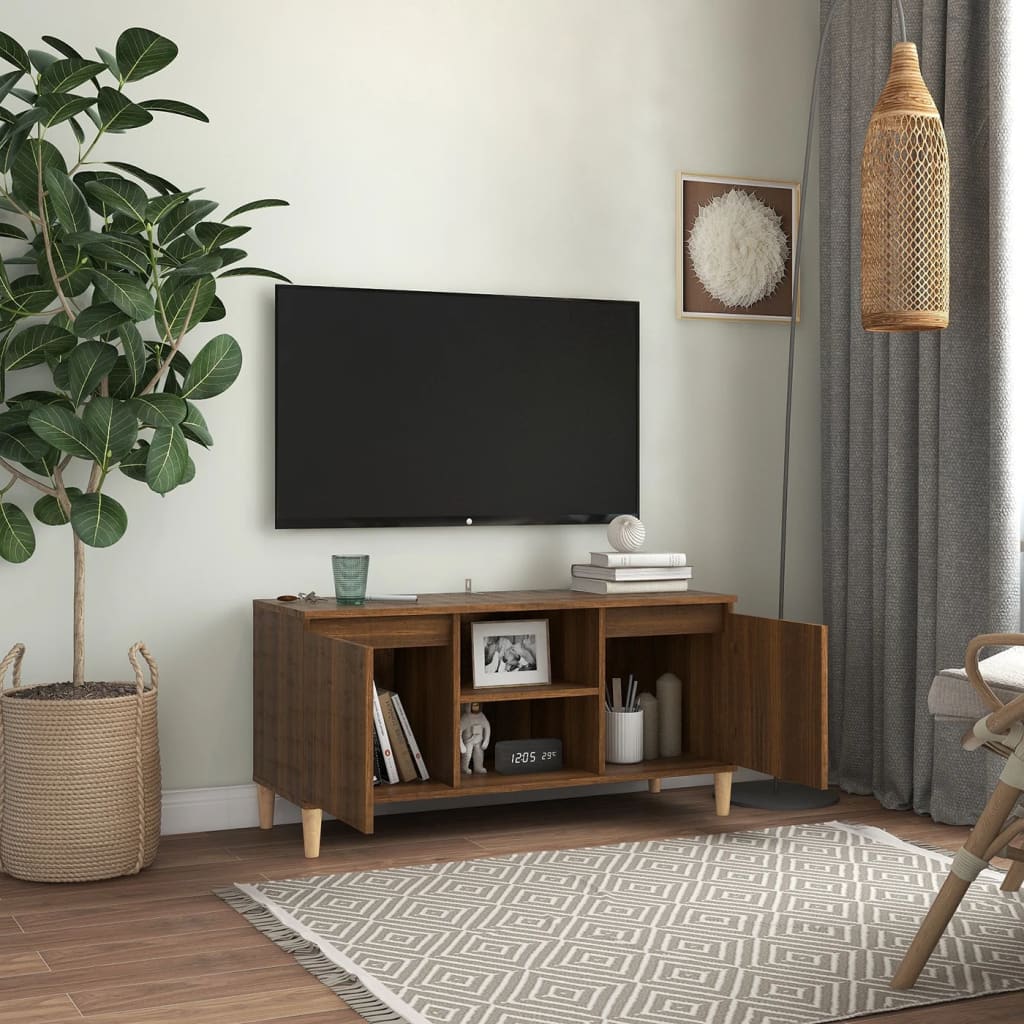 Έπιπλο Τηλεόρασης Καφέ Δρυς 103,5x35x50εκ. Μασίφ Ξύλινα Πόδια
