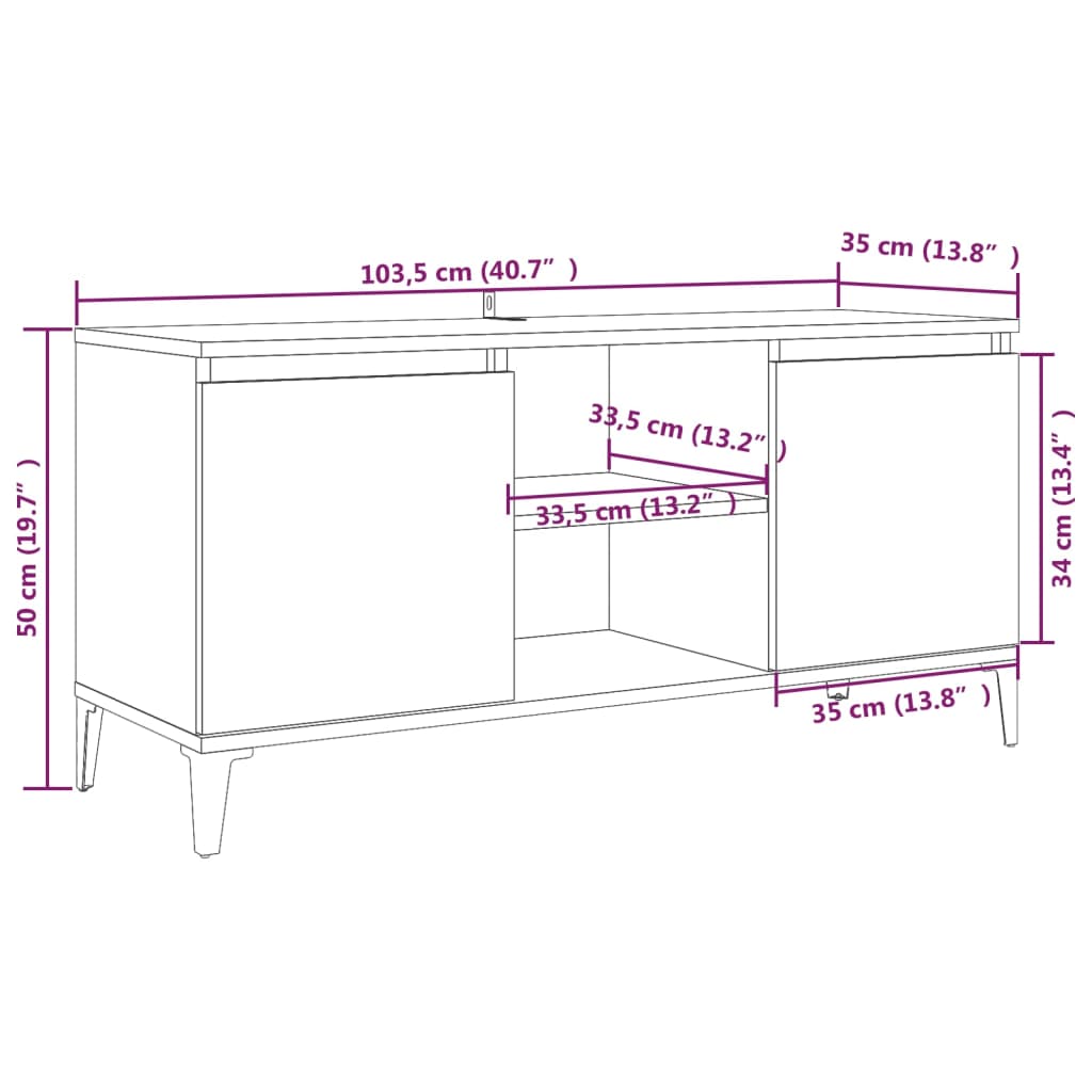 Έπιπλο Τηλεόρασης Καφέ Δρυς 103,5x35x50 εκ. με Μεταλλικά Πόδια