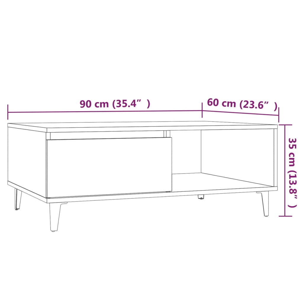 Τραπεζάκι Σαλονιού Γκρι Sonoma 90x60x35 εκ. Επεξεργασμένο Ξύλο