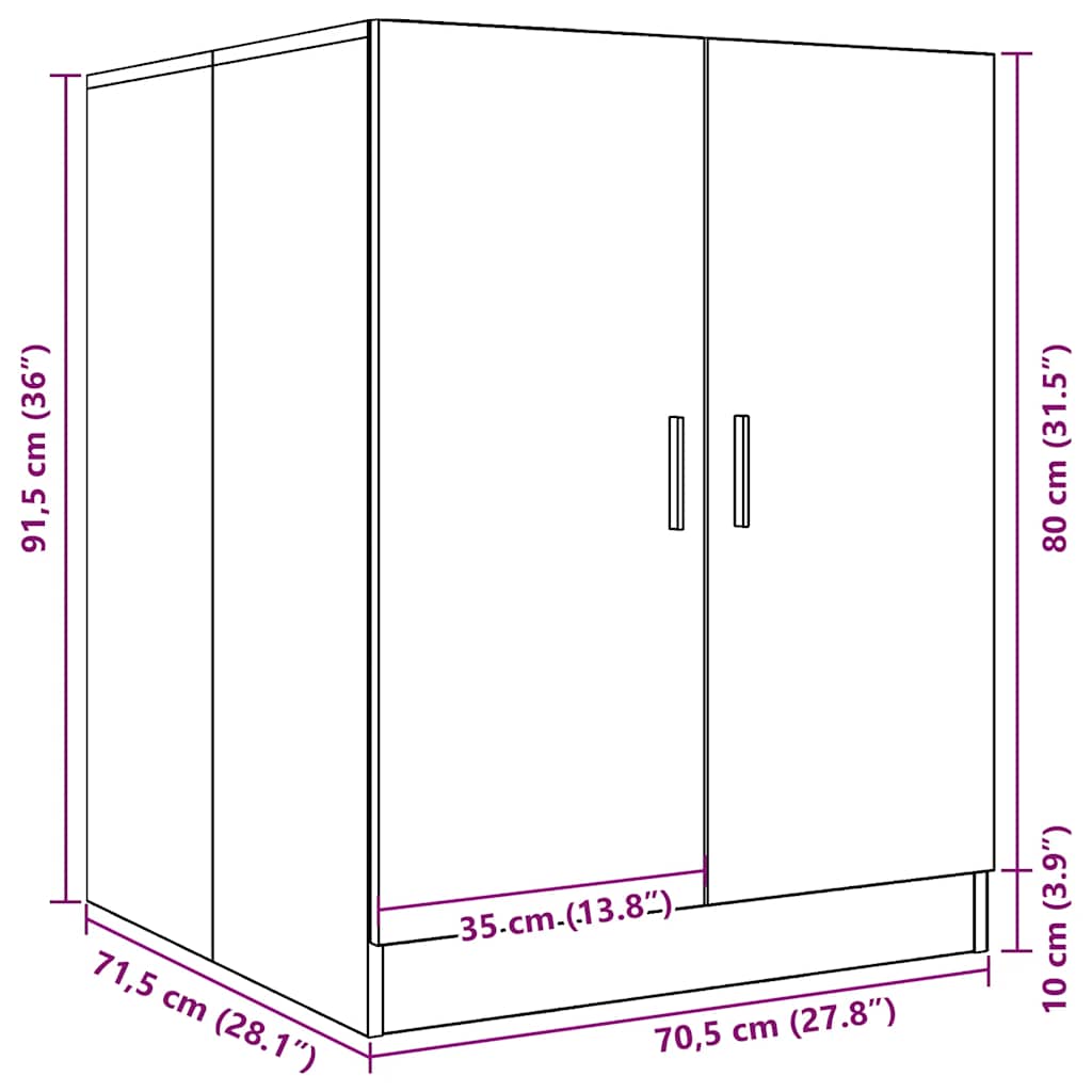 Ντουλάπι Πλυντηρίου Καφέ Δρυς 71 x 71,5 x 91,5 εκ.