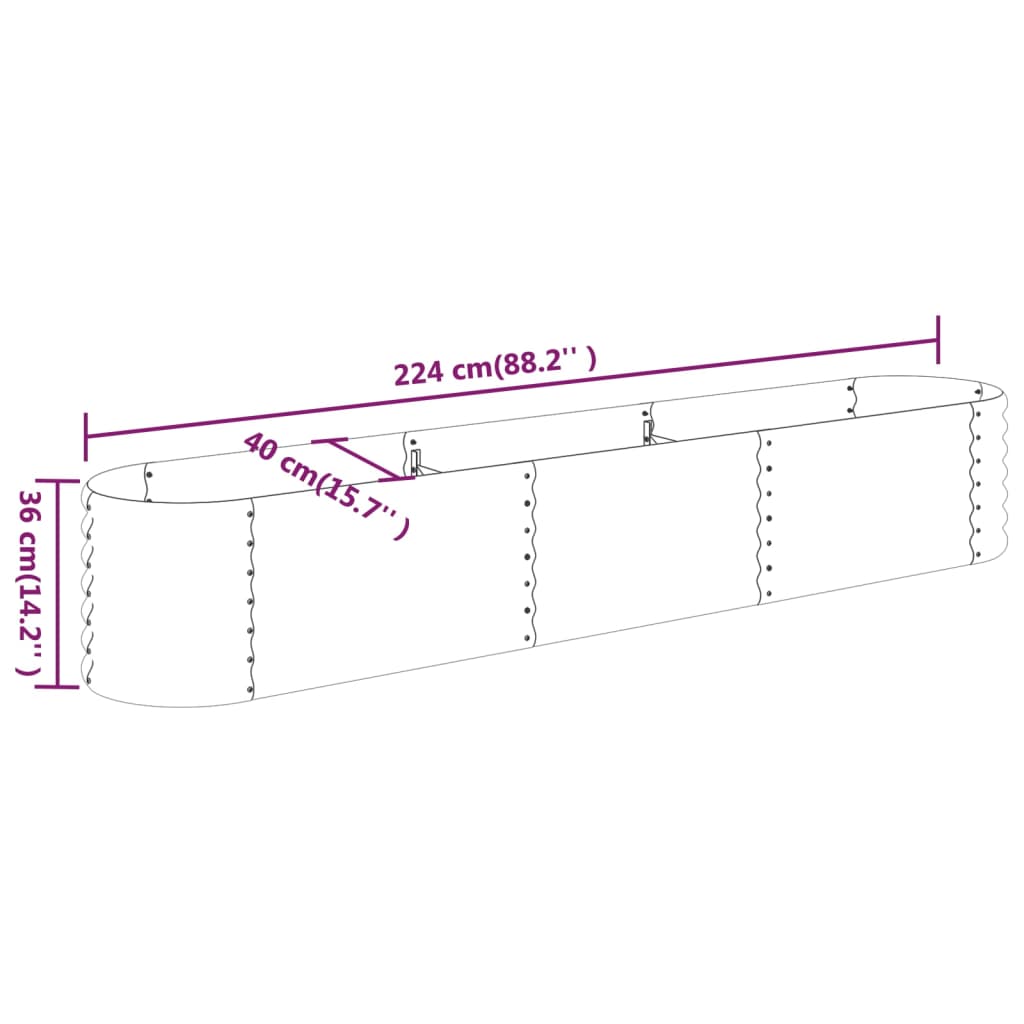 Ζαρντινιέρα Γκρι 224x40x36 εκ. Γαλβανισμένος χάλυβας