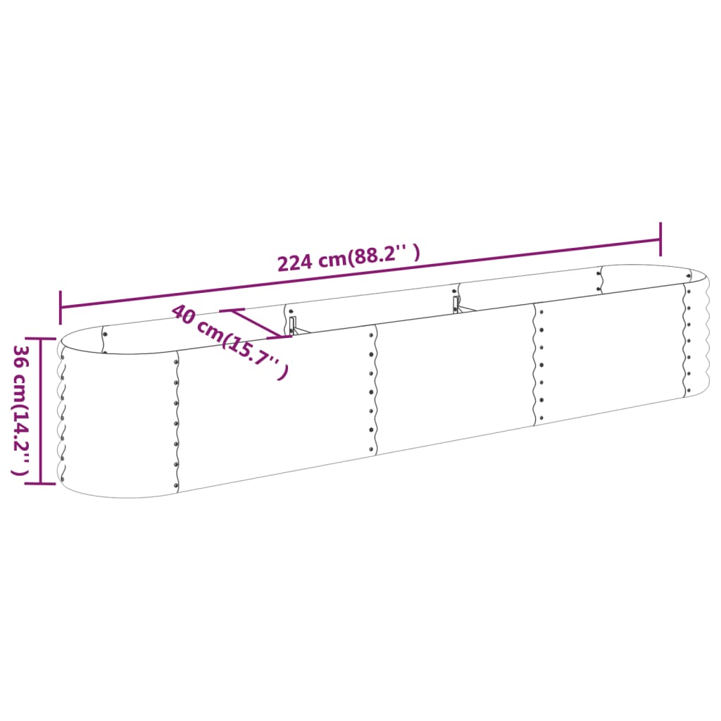 Ζαρντινιέρα Ασημί 224x40x36 εκ. Γαλβανισμένος χάλυβας