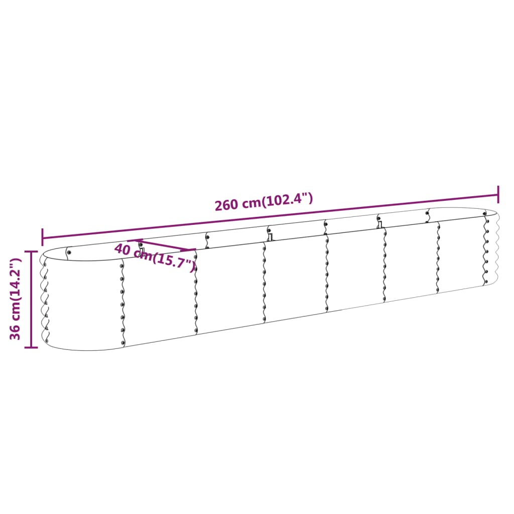 Ζαρντινιέρα Πράσινη 260x40x36 εκ Γαλβανισμένος χάλυβας