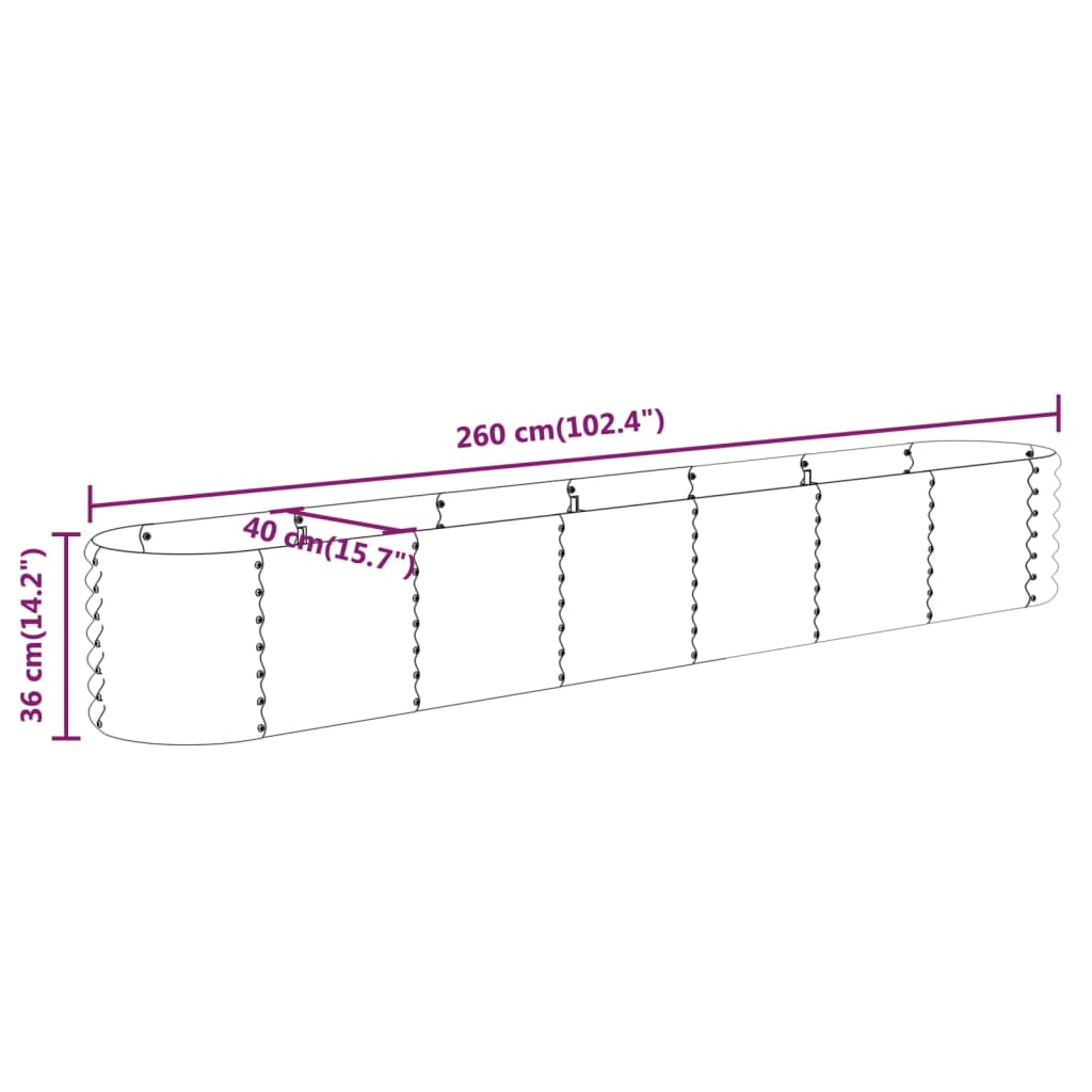 Ζαρντινιέρα Ασημί 260x40x36 εκ. Γαλβανισμένος χάλυβας