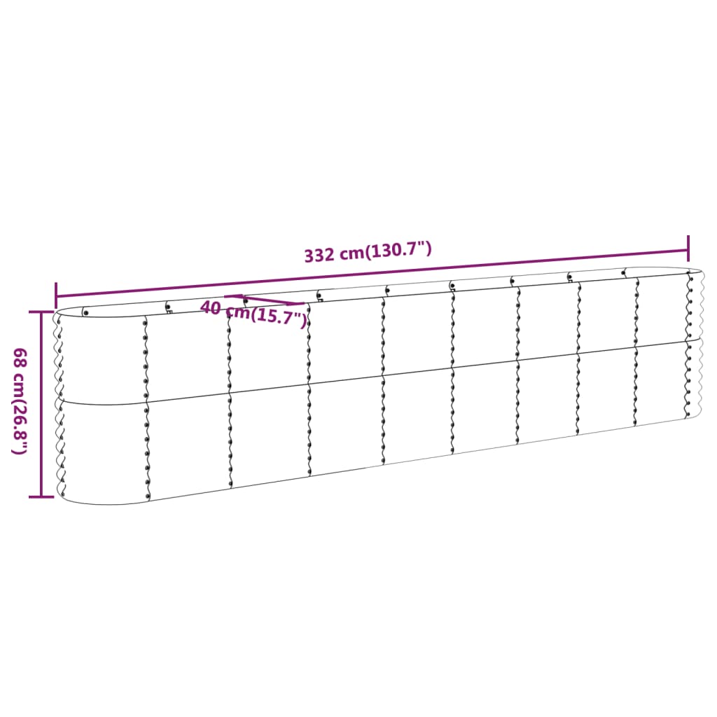 Ζαρντινιέρα Γκρι 332x40x68 εκ. Γαλβανισμένος χάλυβας