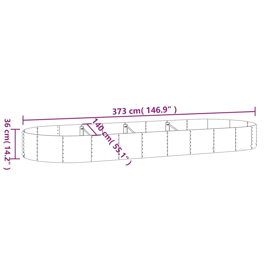 Ζαρντινιέρα Γκρι 373x140x36 εκ. Γαλβανισμένος χάλυβας