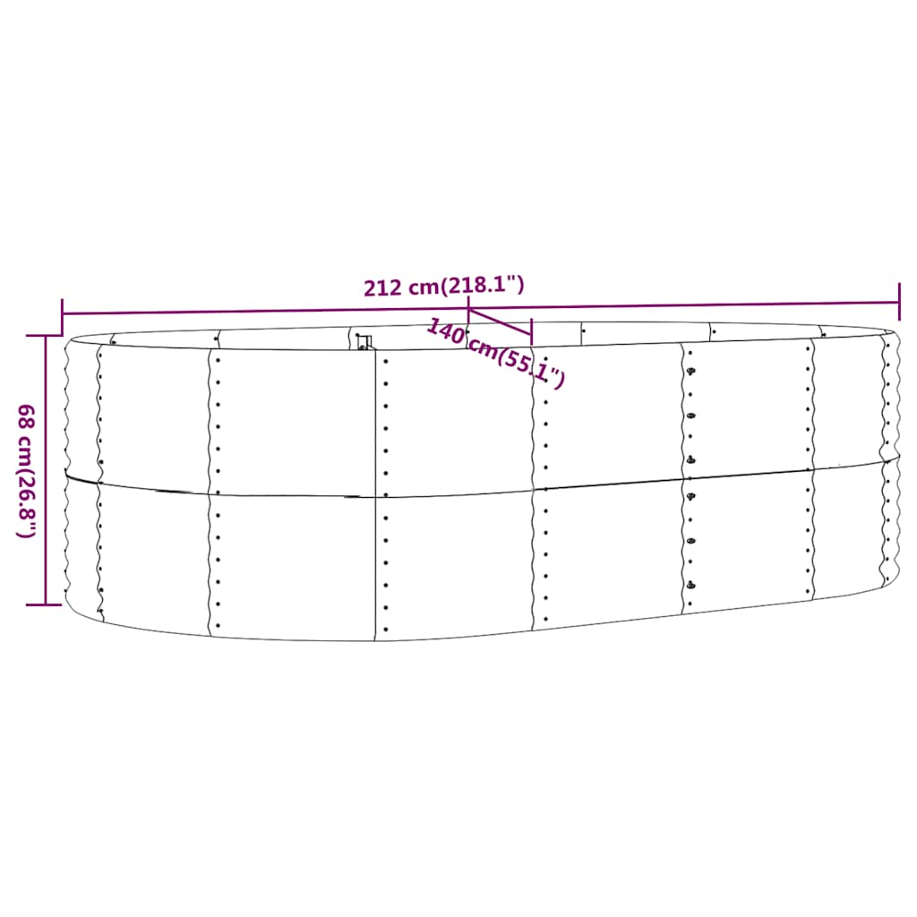 Υπερυψωμένο Ζαρντινιέρα Κήπου Ανθρακί 212 x 140 x 68 εκ. από Γαλβανισμένο Ατσάλι