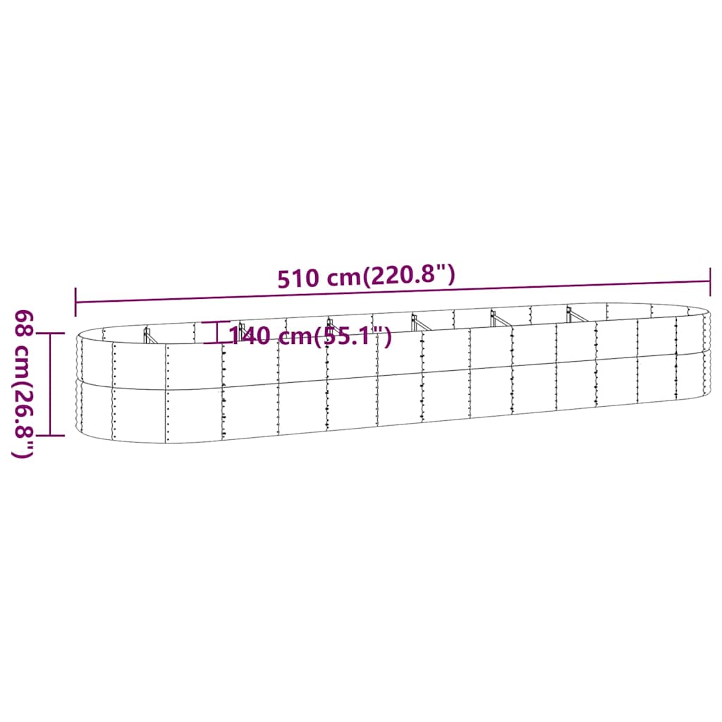 Ζαρντινιέρα Πράσινη 510x140x68εκ Ατσάλι με Ηλεκτρ. Βαφή Πούδρας