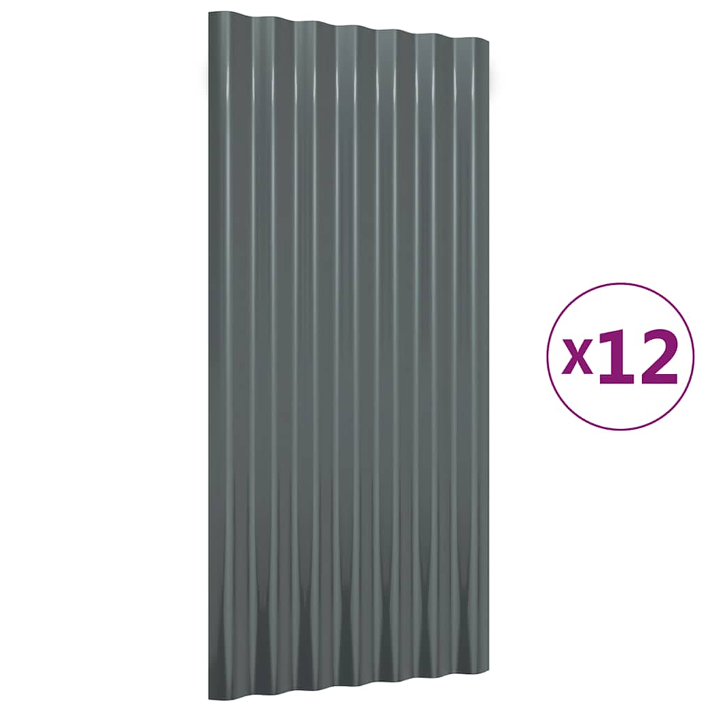 Πάνελ Οροφής 12 τεμ. Ανθρακί 80x36 εκ Γαλβανισμένος χάλυβας