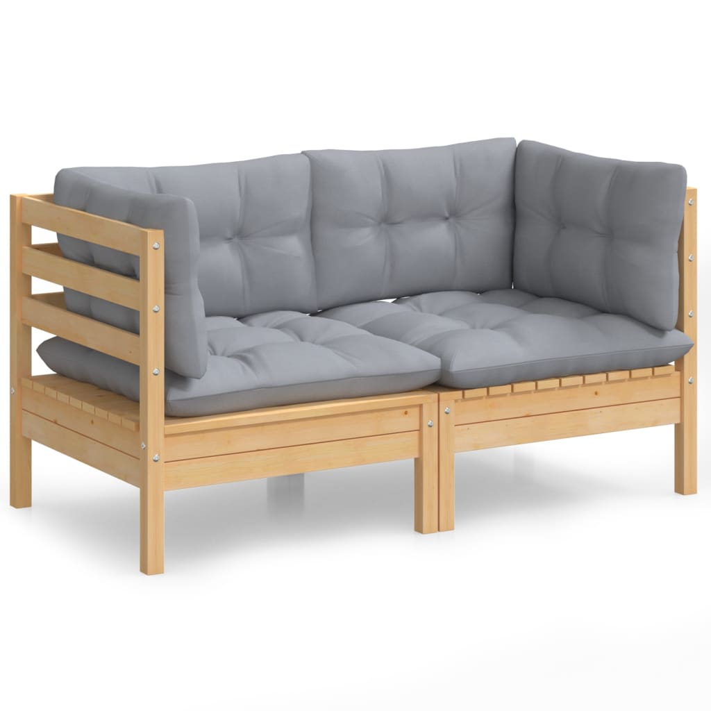 Καναπές Κήπου Διθέσιος από Μασίφ Ξύλο Πεύκου με Γκρι Μαξιλάρια - PAKOBAZAAR