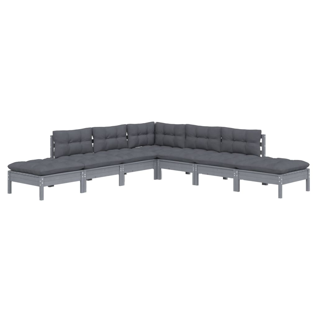 Σαλόνι Κήπου Σετ 7 Τεμαχίων Γκρι από Ξύλο Πεύκου με Μαξιλάρια - Pakobazaar