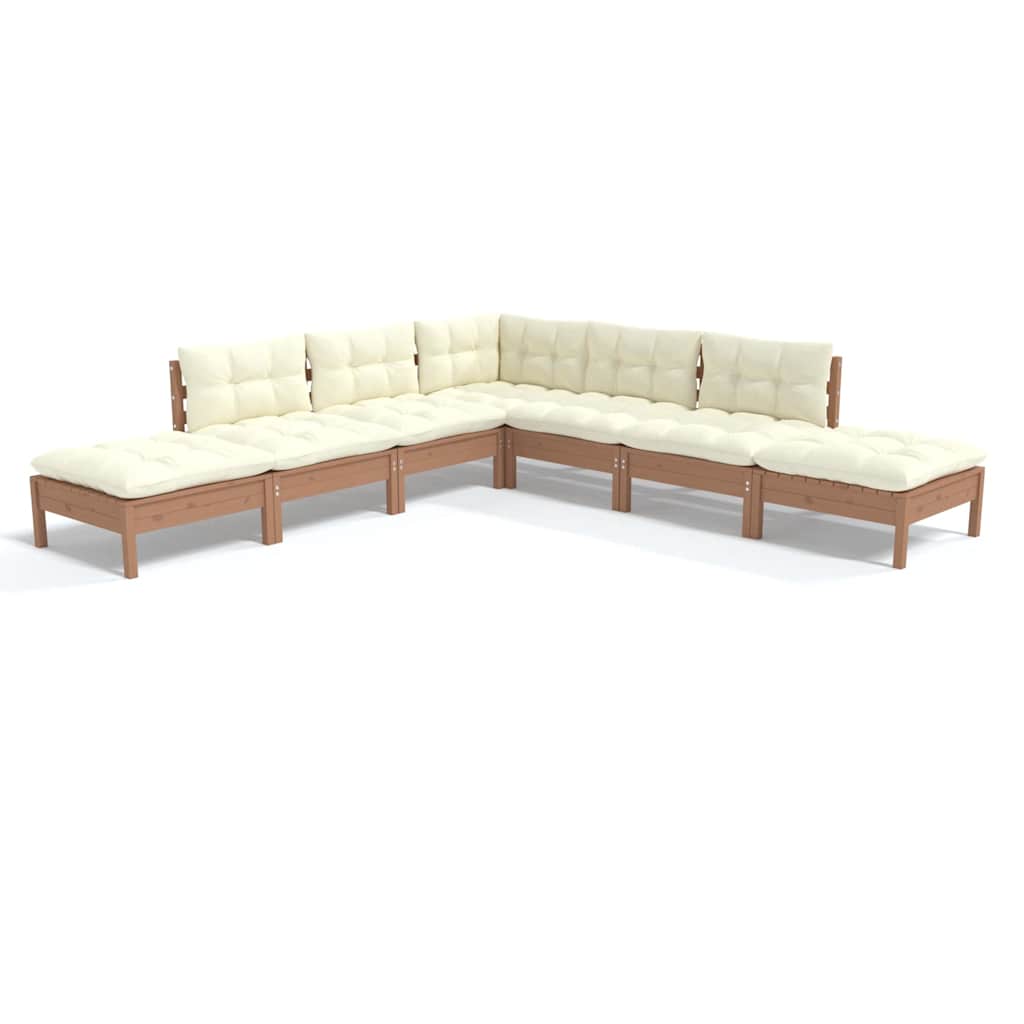 Σαλόνι Κήπου Σετ 7 Τεμαχίων Καφέ Μελί Ξύλο Πεύκου με Μαξιλάρια - Pakobazaar