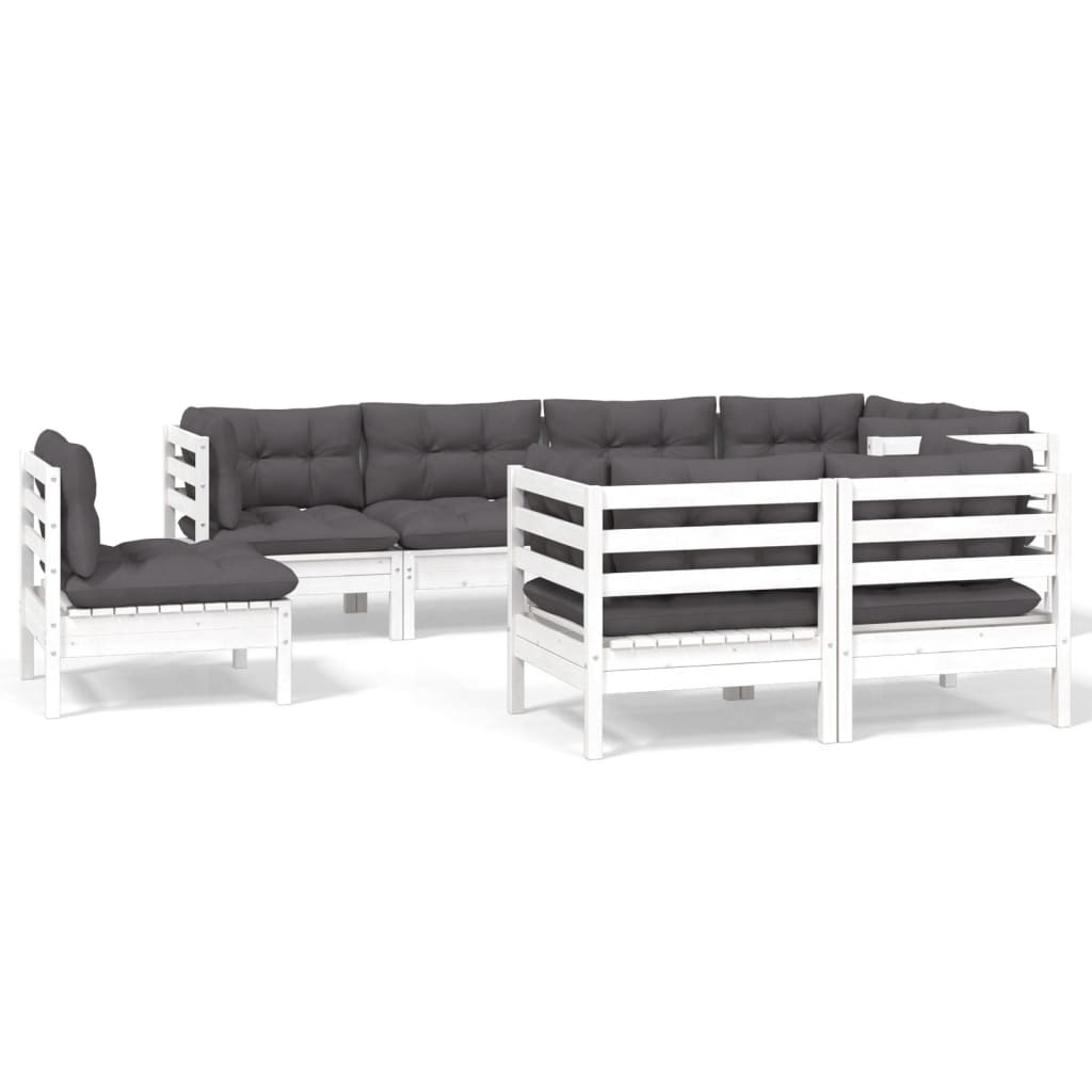 Σαλόνι Κήπου Σετ 8 Τεμαχίων Λευκό από Ξύλο Πεύκου με Μαξιλάρια - PAKOBAZAAR