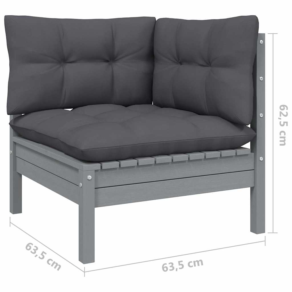Σαλόνι Κήπου Σετ 8 Τεμαχίων Γκρι Μασίφ Ξύλο Πεύκου με Μαξιλάρια