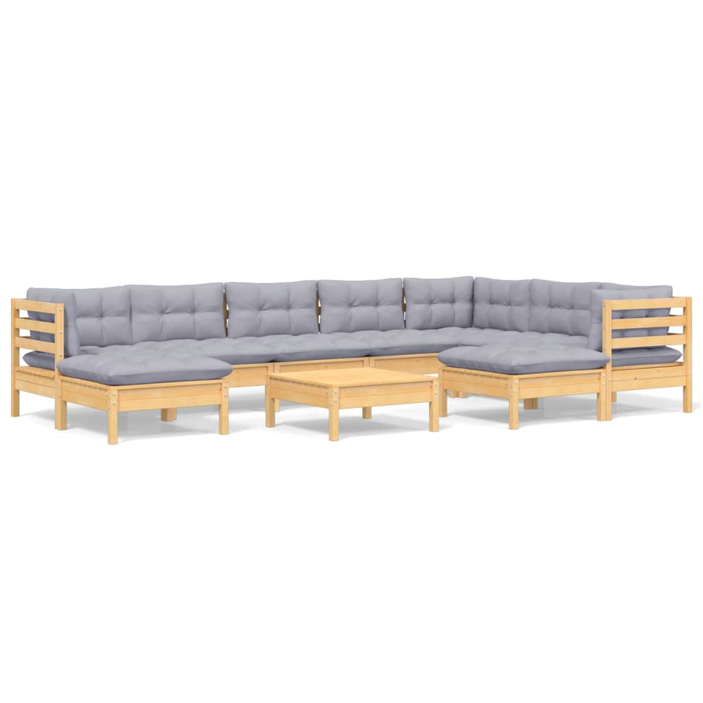 Σαλόνι Κήπου Σετ 10 Τεμαχίων Μασίφ Ξύλο Πεύκου & Γκρι Μαξιλάρια - PAKOBAZAAR