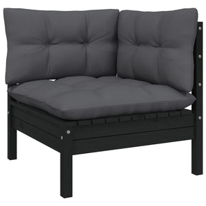 Σαλόνι Κήπου Σετ 7 Τεμαχίων Μαύρο Μασίφ Ξύλο Πεύκου & Μαξιλάρια - PAKOBAZAAR