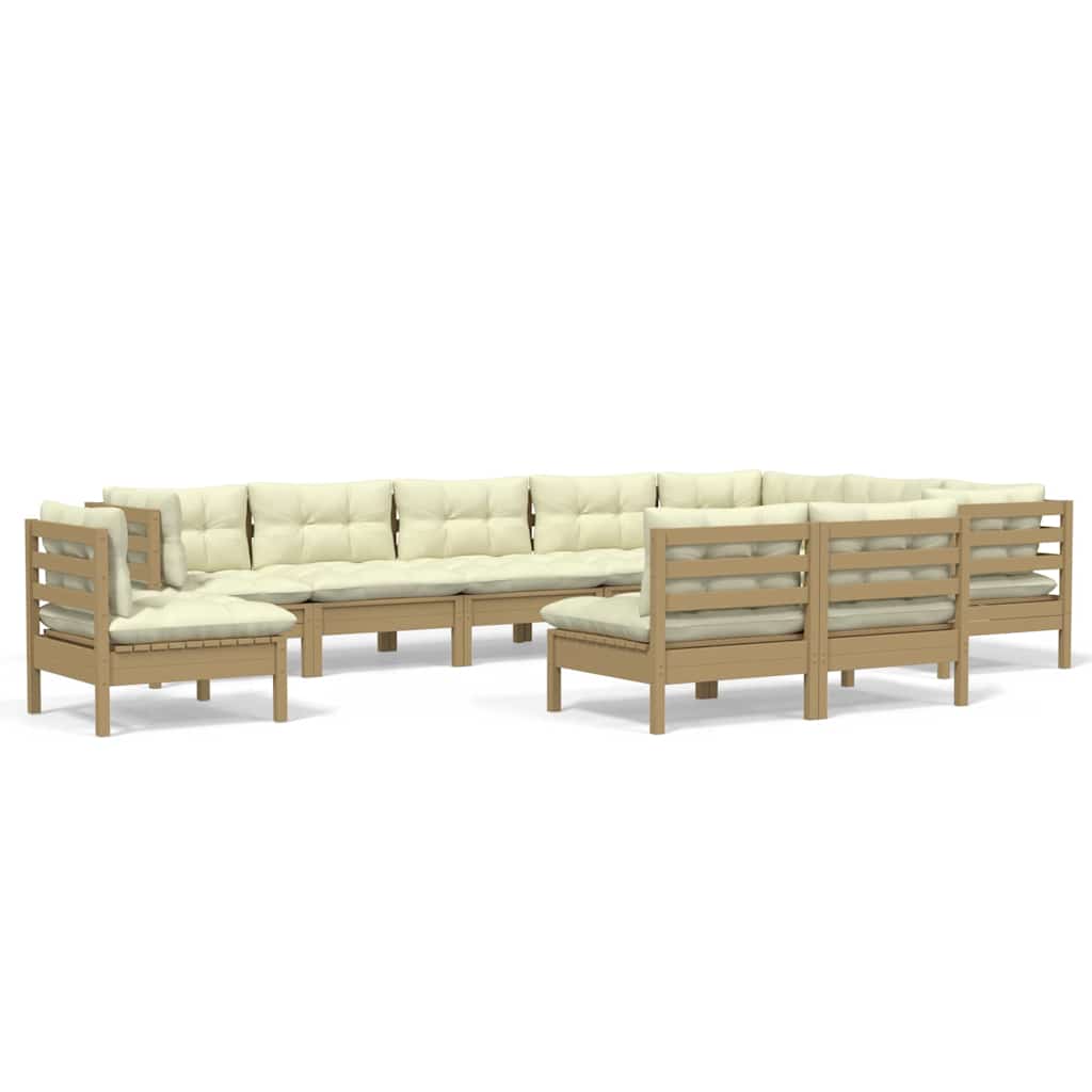 Σαλόνι Κήπου Σετ 10 Τεμαχίων Καφέ Μελί Ξύλο Πεύκου με Μαξιλάρια