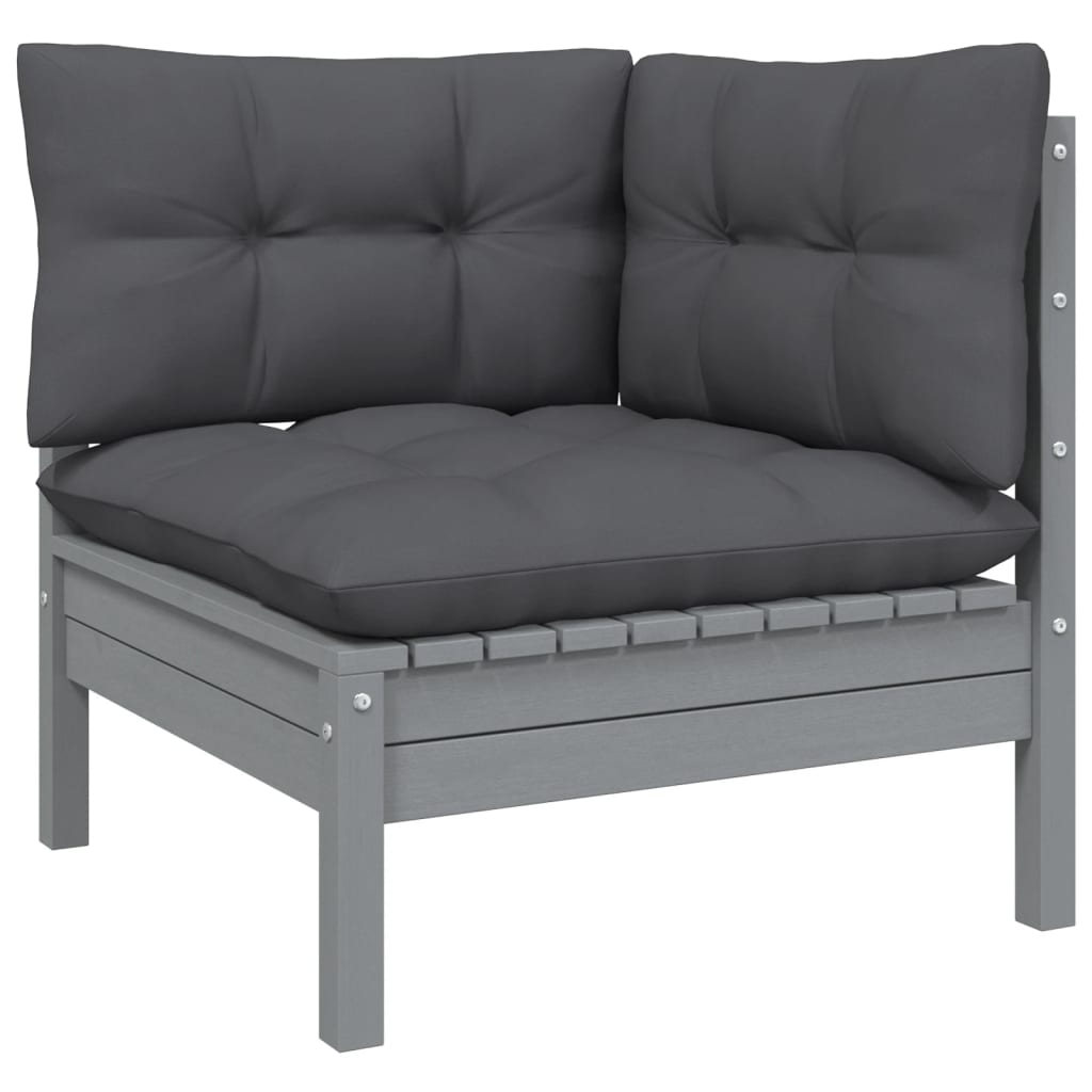 Σαλόνι Κήπου Σετ 13 Τεμ. Γκρι Μασίφ Ξύλο Πεύκου με Μαξιλάρια - Pakobazaar