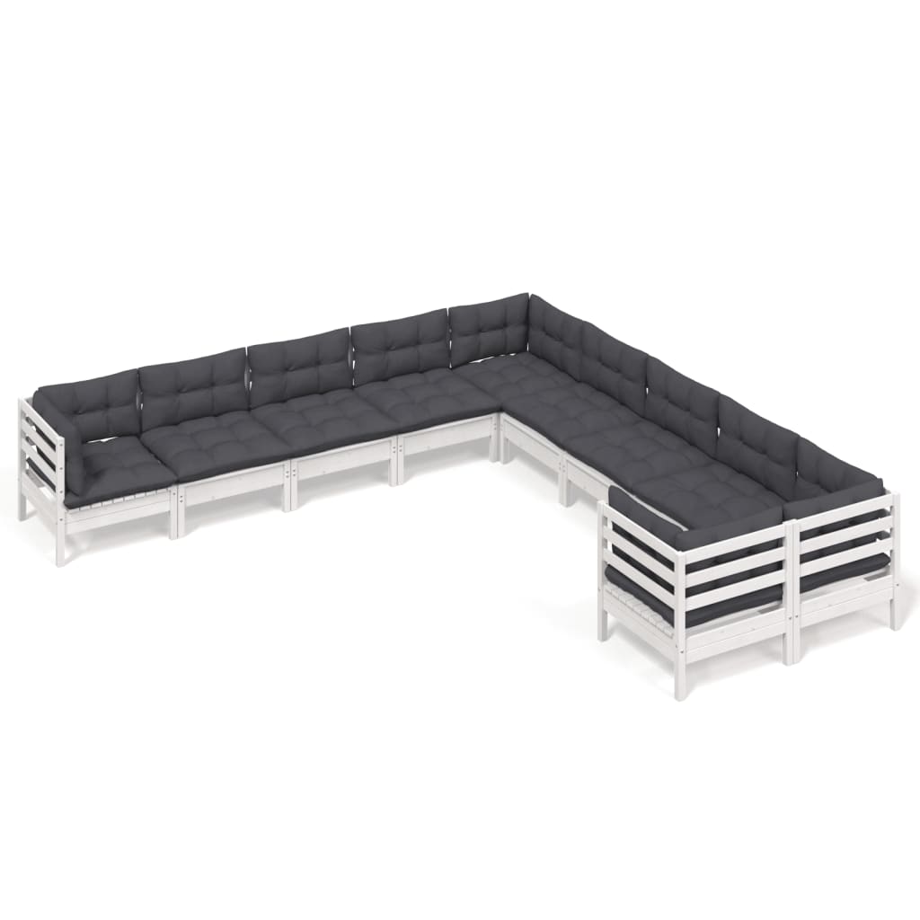 Σαλόνι Κήπου Σετ 10 Τεμαχίων Λευκό από Ξύλο Πεύκου με Μαξιλάρια - PAKOBAZAAR