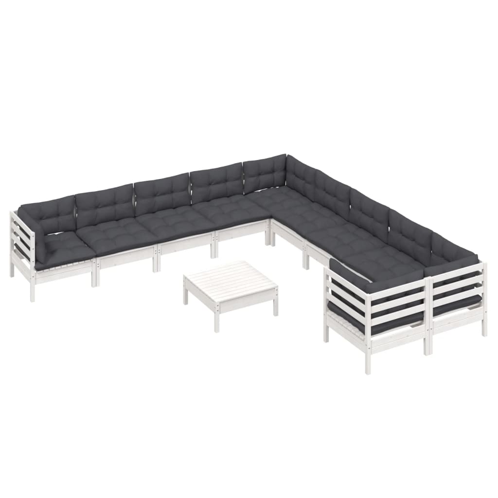 Σαλόνι Κήπου Σετ 11 Τεμαχίων Λευκό από Ξύλο Πεύκου με Μαξιλάρια - PAKOBAZAAR