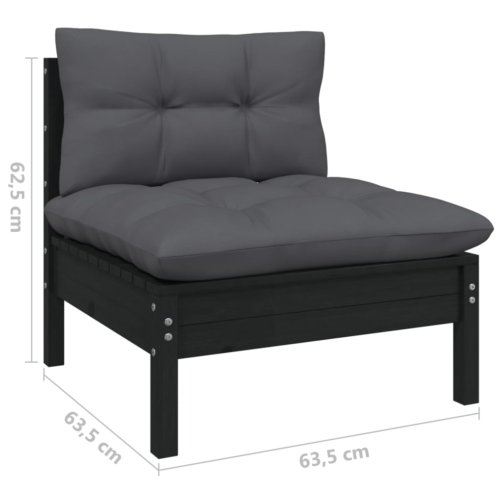 Σαλόνι Κήπου Σετ 12 Τεμ. Μαύρο Ξύλο Πεύκου & Μαξιλάρια - PAKOBAZAAR